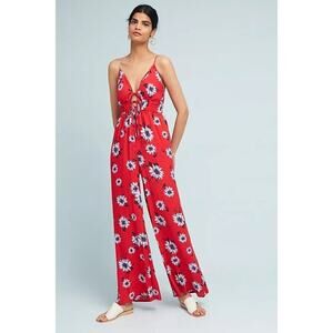Yumi Kim red Janice floral sleeveless wide leg jumpsuit size xs summer v neck